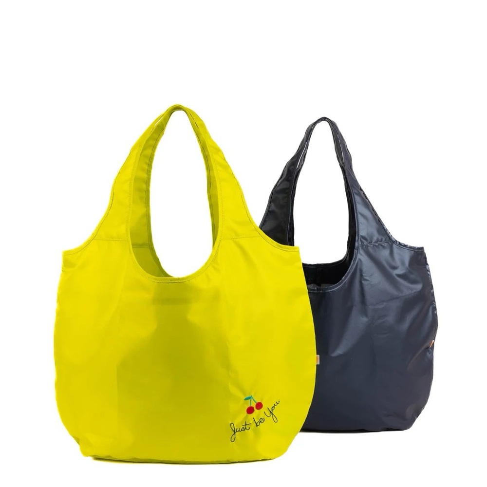 Lug Eco Shopper Tote Bag 2 Embroidery Just Be You Metallic Blue Moon, Lemon Lime